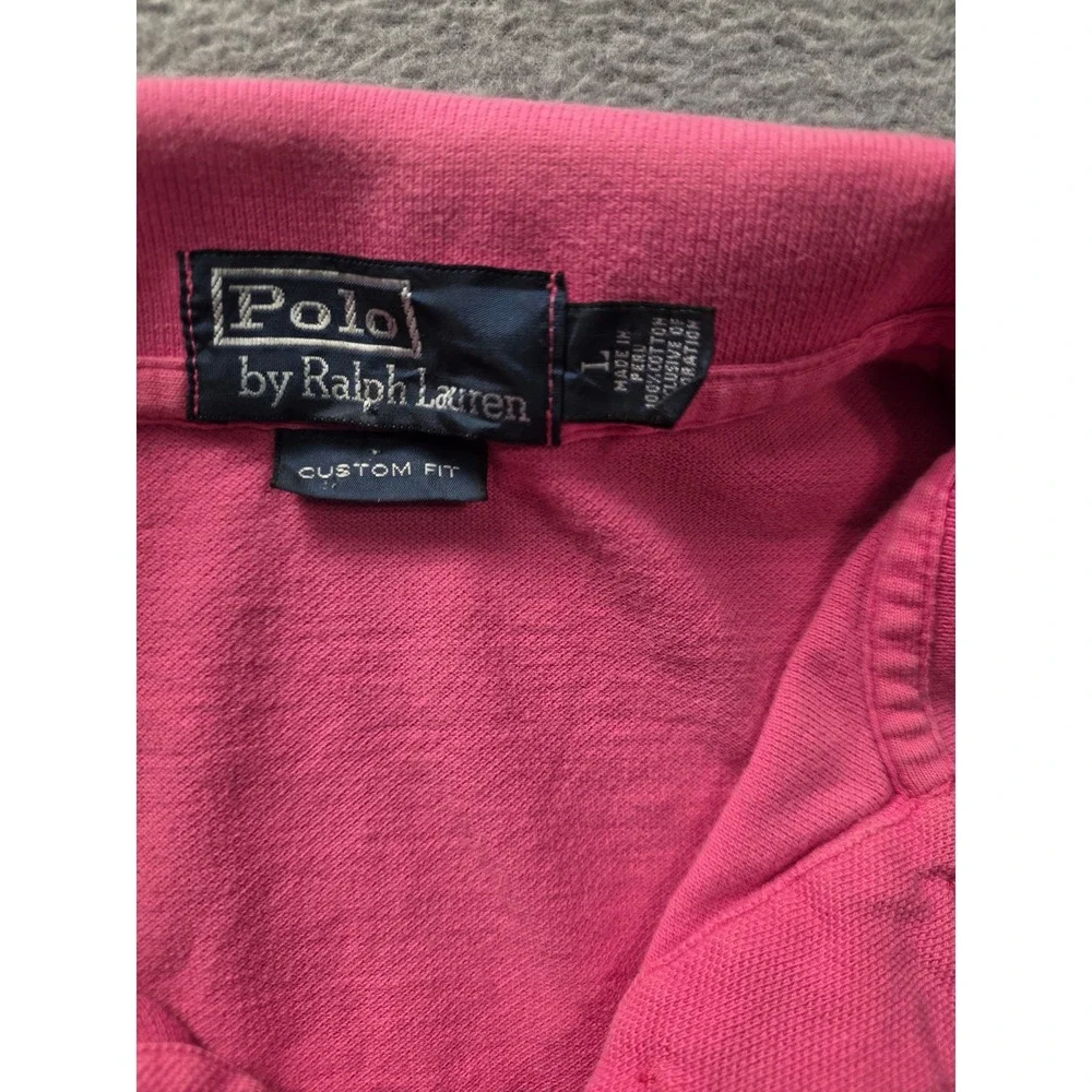 Polo Ralph Lauren Mens Custom Fit Pink Short Sleeve Cotton Mesh Polo Shirt‎ L